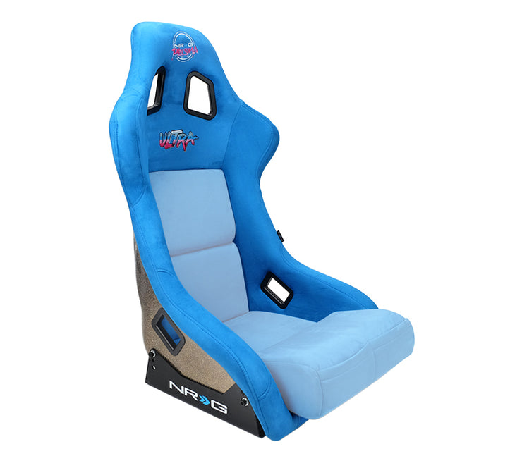 NRG FRP Bucket Seat Cushion/ White Stitching Hex Geometric 3pc Seat Cushion  - Blue - Enjuku Racing Parts, LLC