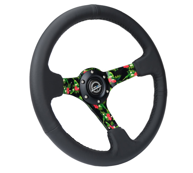 350MM DEEP DISH STEERING WHEEL LEATHER SOLID SPOKE